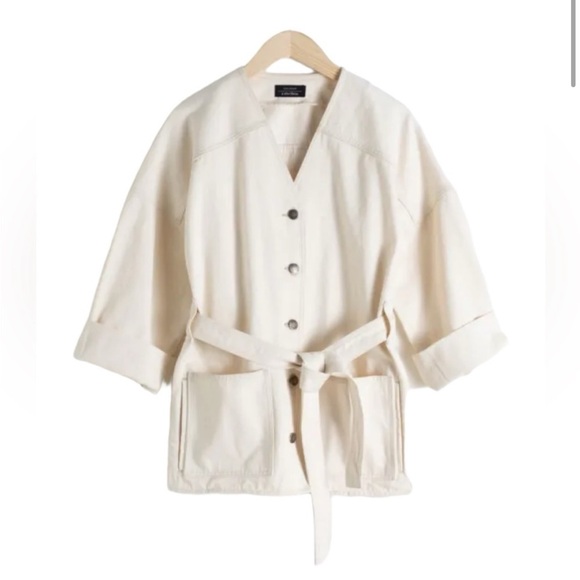 & Other Stories Belted Denim Jacket chore coat in Vintage Canvas - Picture 3 of 5